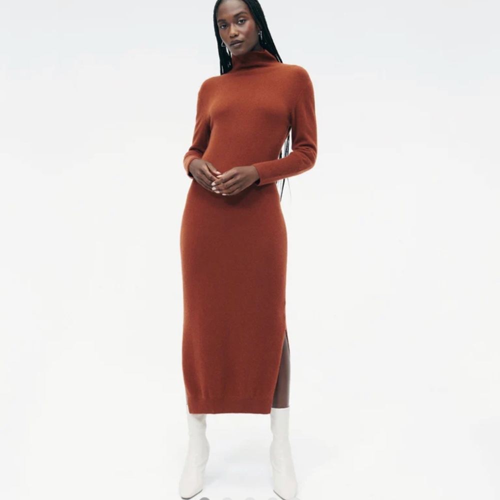 NAADAM Cashmere Turtleneck Dress with Slits Rust Size L